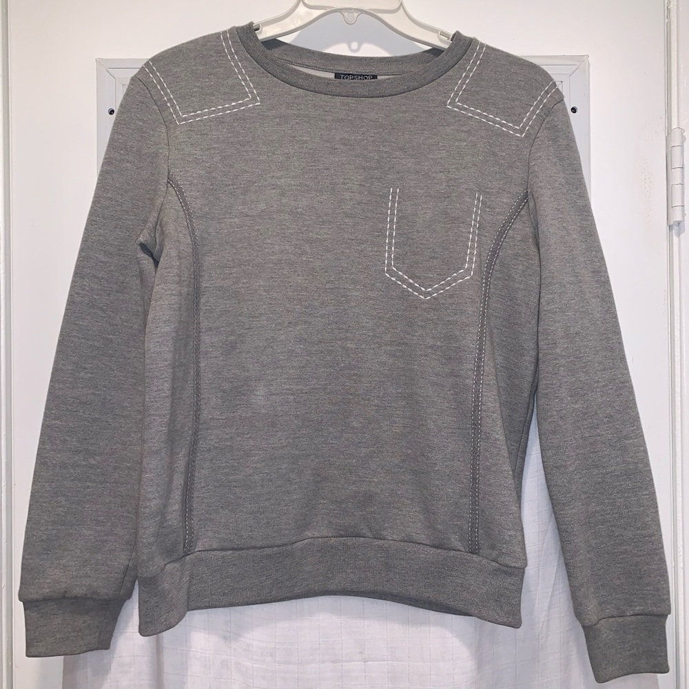 TopShop Gray Contrast Stitch Sweatshirt Size 6
